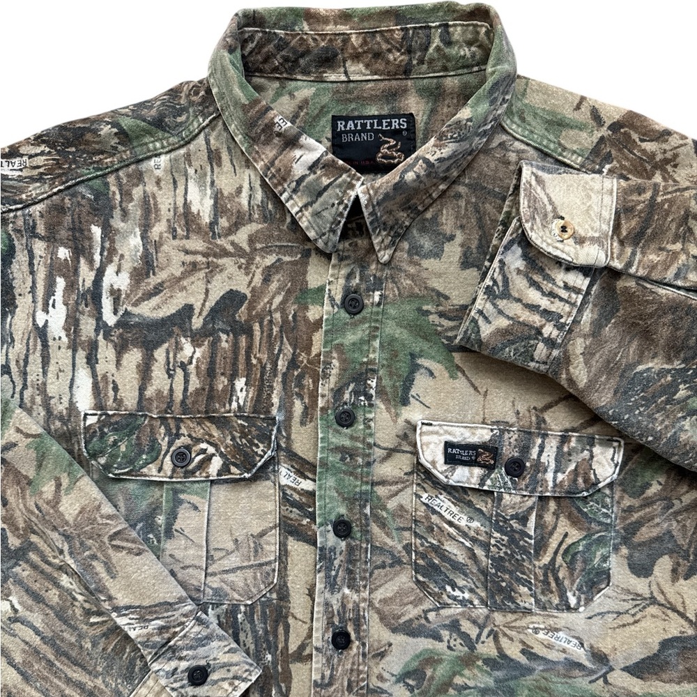 Vintage Rattlers Brand Camo Men’s Faded Button Up Shirt Size 2XL Grunge Fade‎